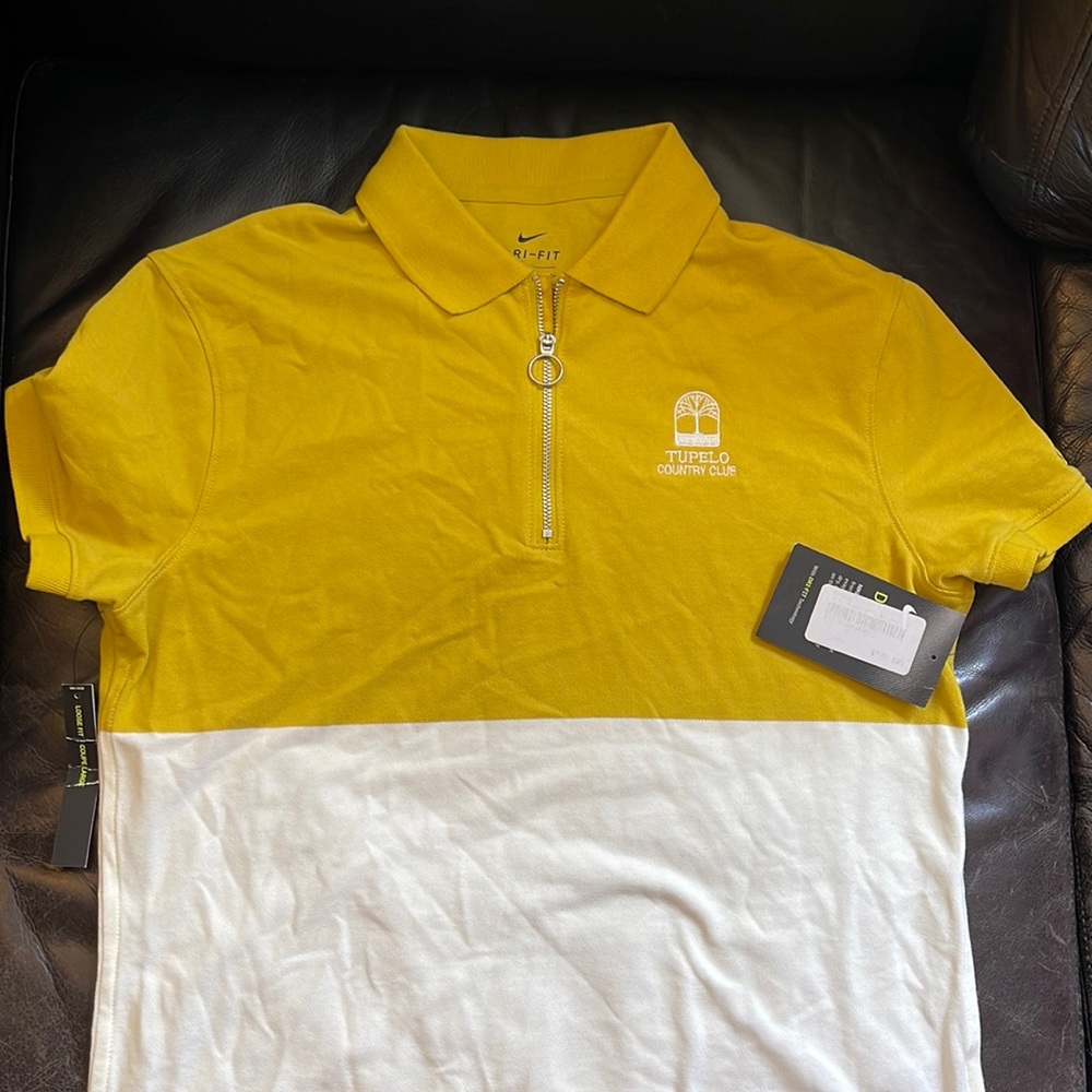 NIKE TUPELO COUNTRY CLUB NWT NEW WOMENS SMALL GOLF SHIRT RING ZIP GOLD CREAM